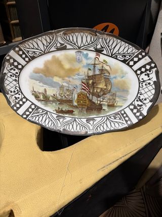 Fuente porcelana y plata ley barco