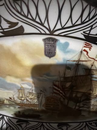 Fuente porcelana y plata ley barco