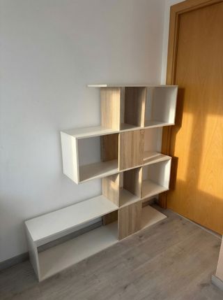 Estantería librería moderna zig-zag blanco y roble