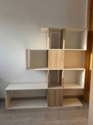 Estantería librería moderna zig-zag blanco y roble