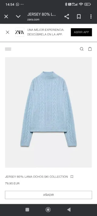 Jersey Zara Ski azul trenzado talla S