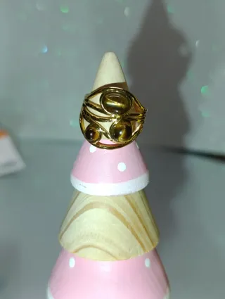 Anillo acero laminado dorado Ojo Tigre