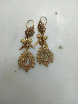Pendientes oro 18k perlas siglo XIX