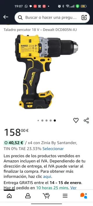 Taladro Percutor Dewalt DCD805 18V