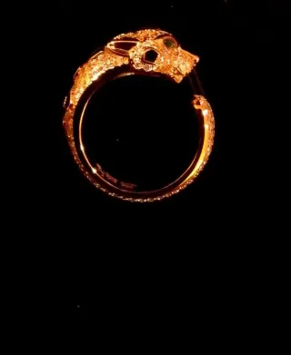 Anillo Pantera Dorada Ojos Verdes