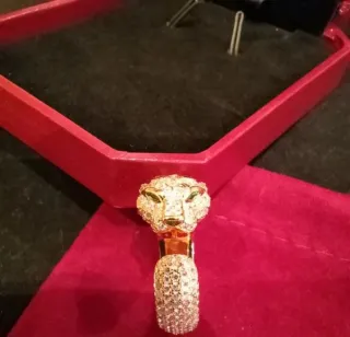 Anillo Pantera Dorada Ojos Verdes