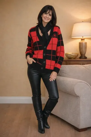 Cárdigan MNGT Cuadros Rojo y Negro Talla S