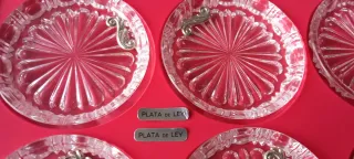 Caja de 6 Ceniceros de cristal con plata de ley