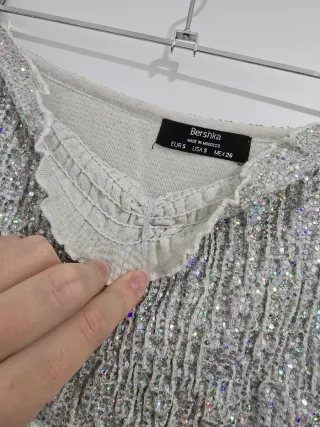 Top plateado brillante Bershka talla S