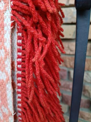 Coperta vintage maxi 225x216 cm motivo geometrico con frange