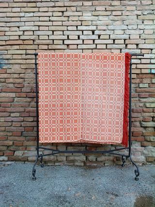 Coperta vintage maxi 225x216 cm motivo geometrico con frange