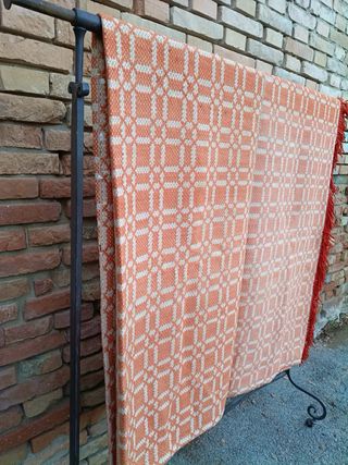 Coperta vintage maxi 225x216 cm motivo geometrico con frange