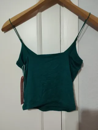 Top tirantes verde oscuro fruncido