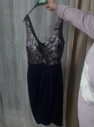 Vestido fiesta lentejuelas azul y dorado