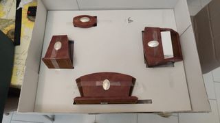 Set scrivania pelle marrone e argento