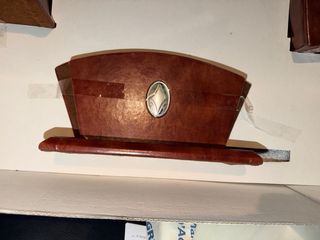 Set scrivania pelle marrone e argento