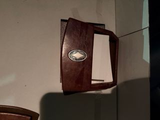 Set scrivania pelle marrone e argento