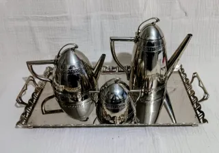 Juego té/café Art Decó metal plateado