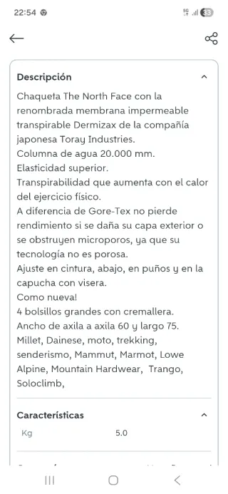 Capa esqui o montaña talla L