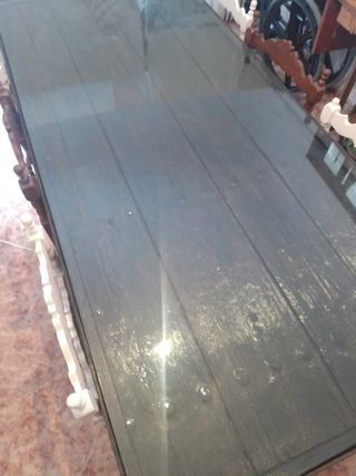 Mesa antigua de cortijo madera y cristal