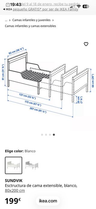 Cama infantil extensible IKEA Sundvik