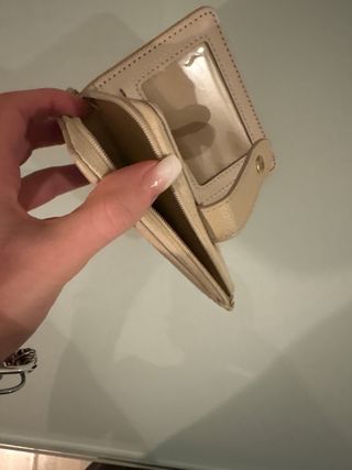 Portafoglio beige con zip e laccetto