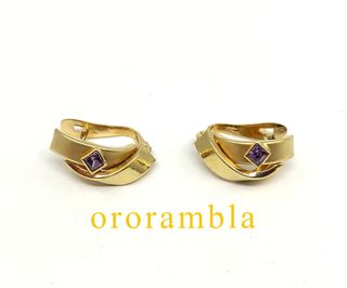 Pendientes Oro 18K con Piedra Morada