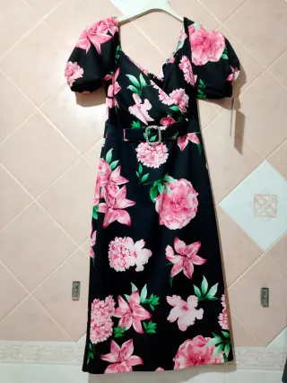 Abito donna floreale nero e rosa