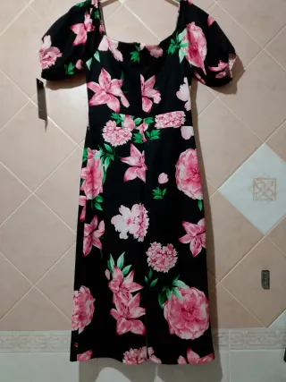 Abito donna floreale nero e rosa