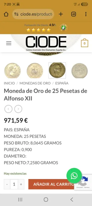 Monedas Oro 25 Pesetas Alfonso XII