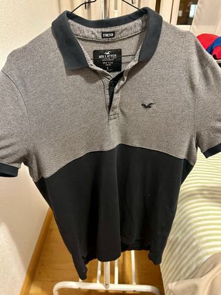 Polo Hollister gris y negro talla L