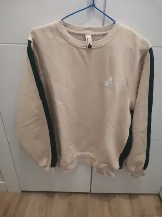 Sudadera Beige con Raya Verde
