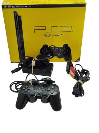 CONSOLA PS2 SLIM NEGRA + CAJA CABLES Y MANDO
