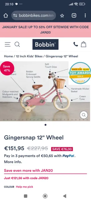 Bicicleta infantil 12" Rosa