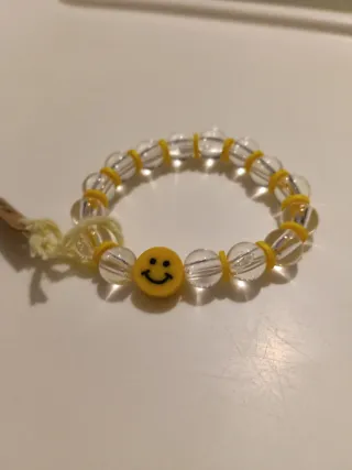 Pulsera Smiley Perlas Transparentes y Amarillas