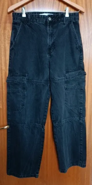 Pantalón Cargo Bershka Negro Talla 38 Streetwear
