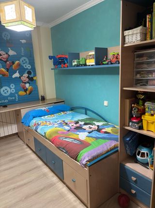 Cama 90x190 con Estantería y Escritorio