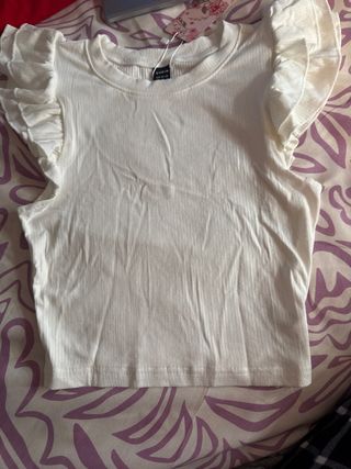 Camiseta SHEIN volantes blanca Talla XS