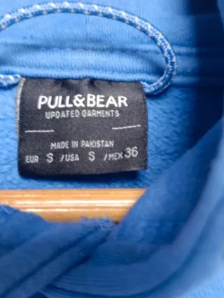 Sudadera Pull&Bear Azul Capucha Talla S (Ancha)