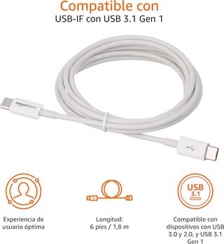 Amazon Basics Cable de carga rápida USB-C a USB-C,