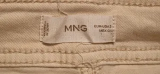 Pantalón Mango Beige Ancho Deshilachado