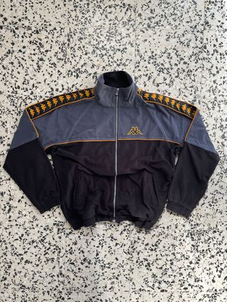 Track Jacket Kappa Vintage - Talla L - Negro y Gri