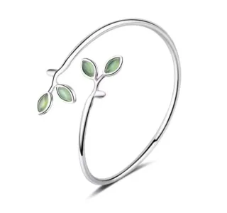 Nuevo Brazalete Pulsera Hojas Verde Plata 925