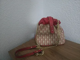Bolso CH Piel y Lona Beige/Rojo