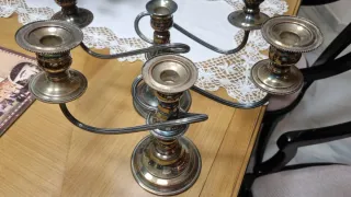 2 Candelabros vintage de plata y cobre