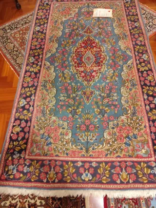 Tappeto Persiano Kirman Blu e Rosa