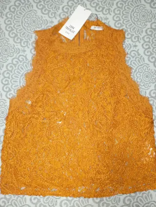 Top Zara encaje naranja S