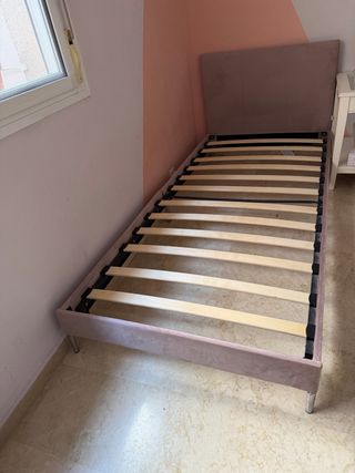Estructura Cama Tela Rosa 90x200 con cabecero