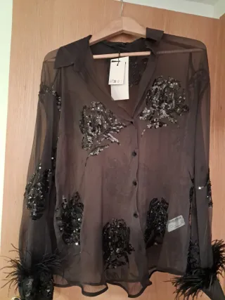 Blusa Zara lentejuelas y plumas