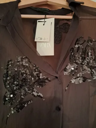 Blusa Zara lentejuelas y plumas